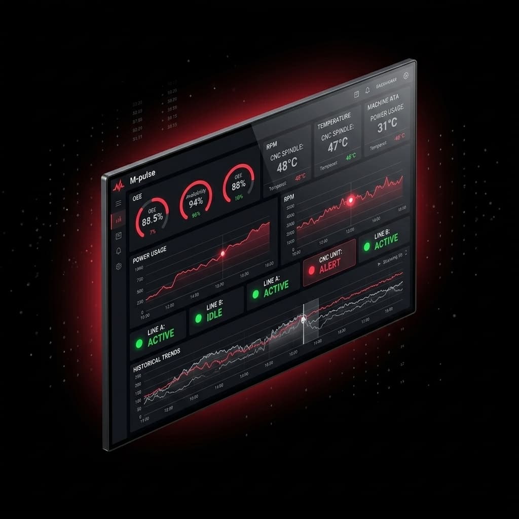 Preview visual de un dashboard industrial Machine Monitor